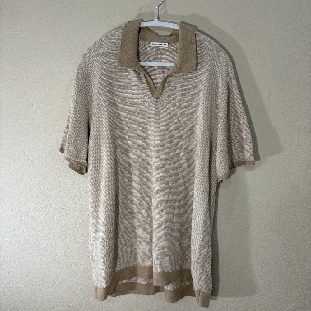 Marine Layer Conrad Sweater Polo Shirt Raw Earth Knit Cotton Mens XXL Luxury